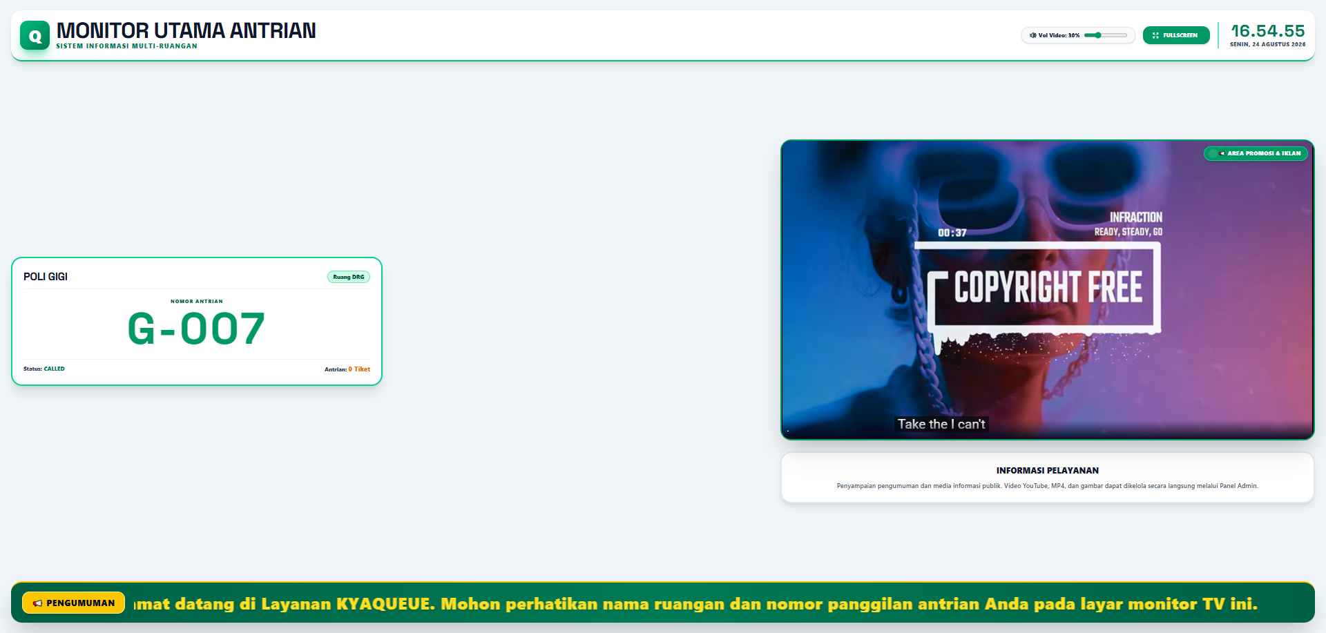 KYAQUEUE - Sistem Antrian Digital Cloud Multi-Tenant & Smart Display TV